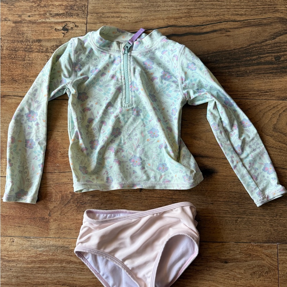 GUC! Ruffle Butts Fairytale Garden Kids Swim Rashguard Set
